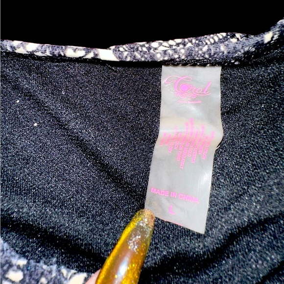 Coral black/ cream lace pattern crop top swim bikini bathing suit M/L - Picture 6 of 9